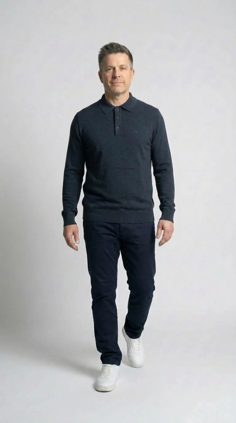Joey Langærmet Strikket Polo - Navy