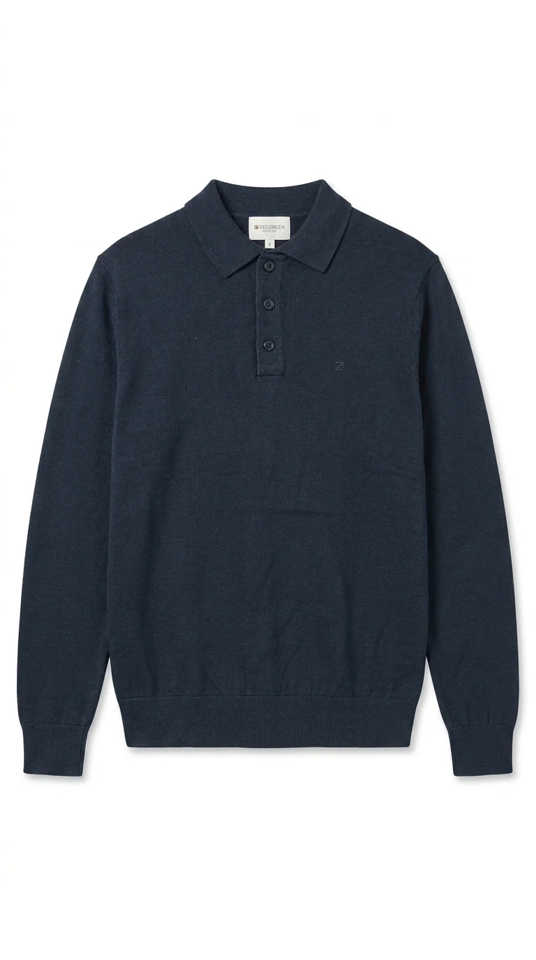 Joey Langærmet Strikket Polo - Navy - Image 2