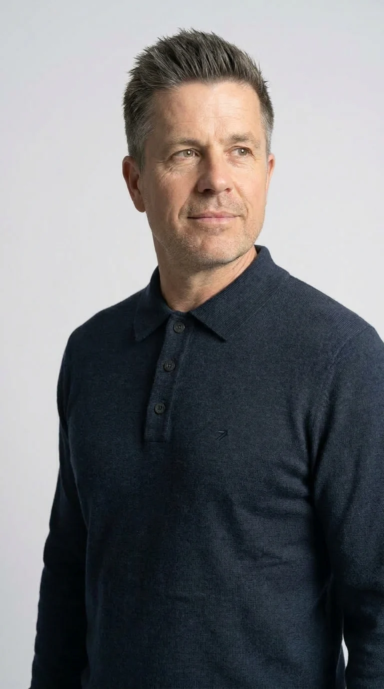 Joey Langærmet Strikket Polo - Navy - Image 3