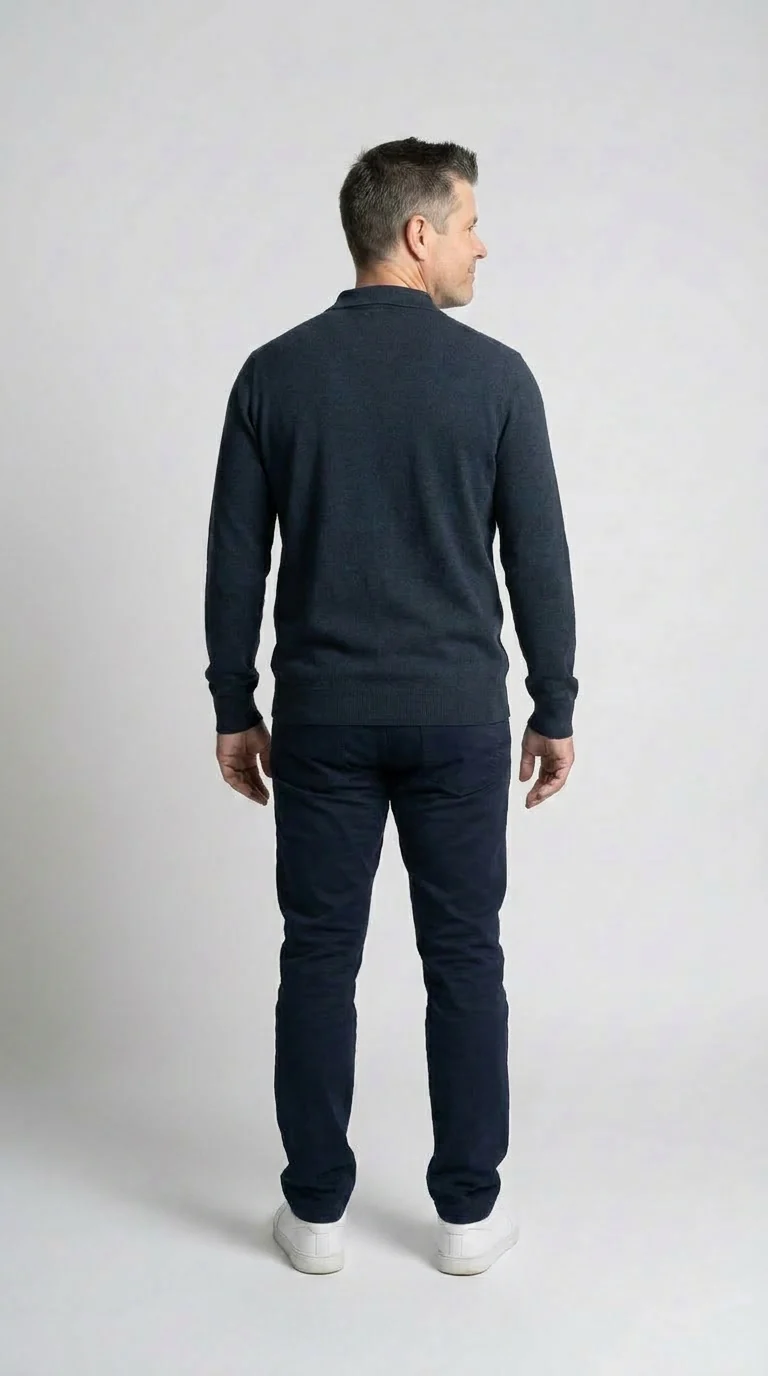 Joey Langærmet Strikket Polo - Navy - Image 4