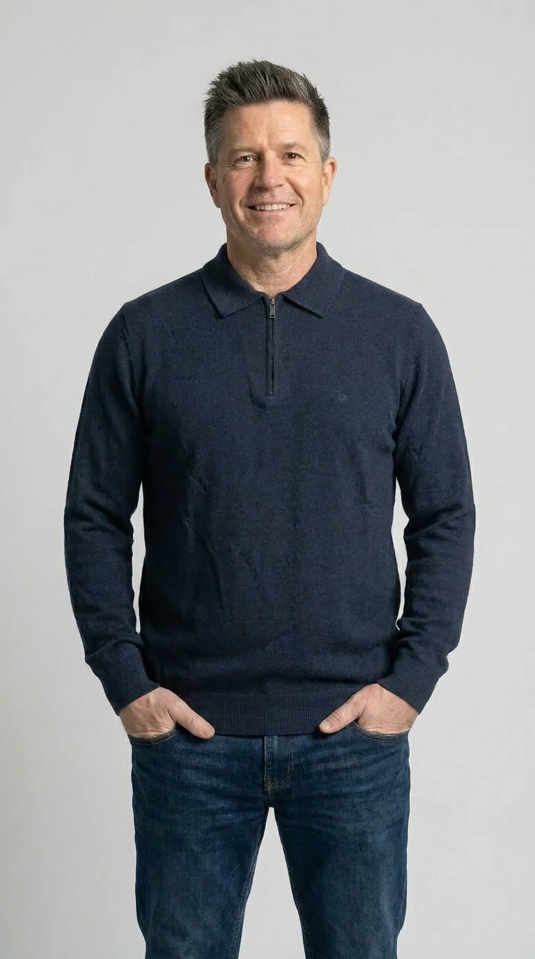 Jonah Langærmet Strikket Zip Polo - Navy