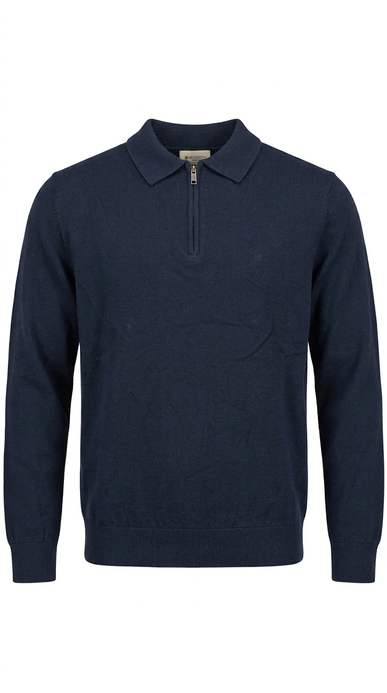 Jonah Langærmet Strikket Zip Polo - Navy - Image 2