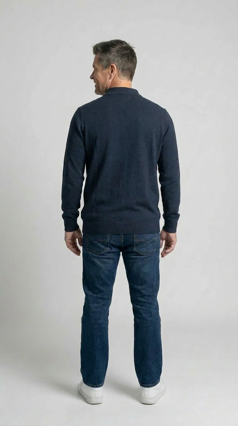 Jonah Langærmet Strikket Zip Polo - Navy - Image 4